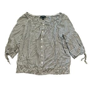 AGB Wide Neck Tie Cuff 3/4 Sleeve Blouse Juniors Size Medium - White Gray Stripe